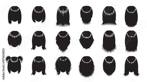 20 Black Hair Silhouettes, Women's Hairstyle Icons, Haircut Shapes, Black Haircuts, Vector Hair Templates