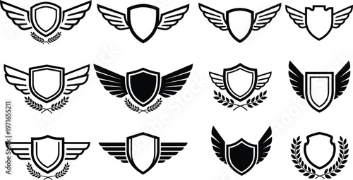 Emblem collection vintage shields with wings for global soccer championship branding and sports design