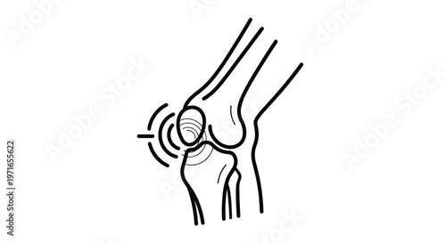 Anatomical illustration of a human knee joint featuring a red circular indicator showing pain, inflammation, or injury in the bone.