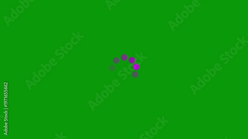 Animated loading spinner with purple dots on a green background animation progress