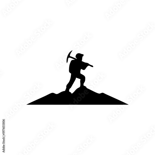 climbers with ice axe in hand ont top of Mount on white background, Mountain climbing, vector illustration logo