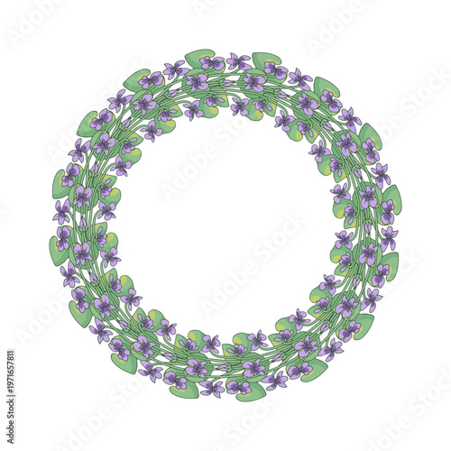 Hand drawn line art canary islands flowers wreath. Card template with cute floral frame