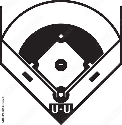 Black and white representation of a baseball field with home plate and bases also transparent background