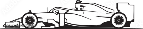 Black and white outline of a formula one race car side profile also transparent background formula one car
