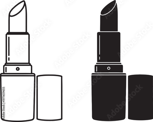 Two lipstick one outlined and one solid black with caps removed also transparent background cosmetics