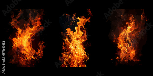 Glowing Fire Burst with Orange Flames on Black with realistic smoke for cinematic retouching