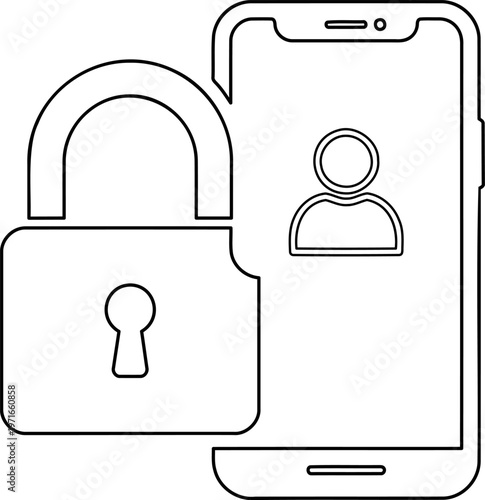 Mobile user profile security icon with lock and smartphone for identity verification