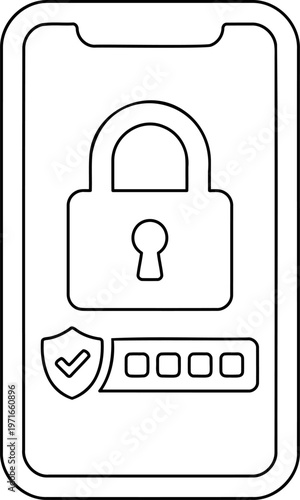 Smartphone security graphic with lock and shield protection for mobile app interfaces