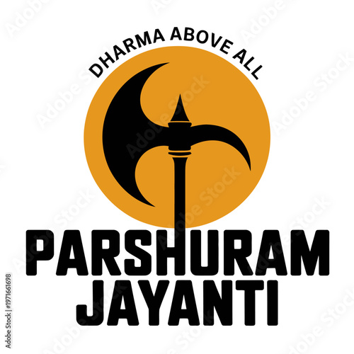 Parshuram Jayanti festival poster with black axe and sun silhouette featuring dharma above all quote