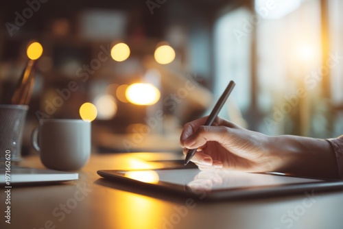 Creative Work with Digital Tablet and Coffee