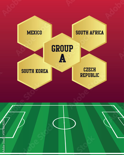 Group A Qualified for Football tournament, Mexico, South Africa, South Korea, Czech Republic Teams Competing for Victory colorful gold Vector Illustration image