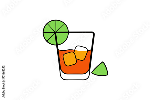 Premium whiskey drink with chilled ice and citrus garnish elegant bar beverage vector design