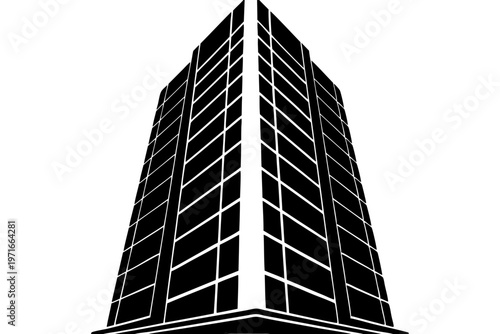 Modern tall skyscraper with reflective glass windows urban architecture skyline silhouette vector illustration