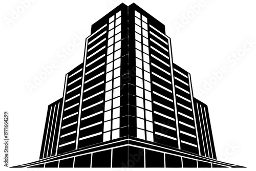 High rise corporate building with multiple floors sleek city skyscraper silhouette vector design