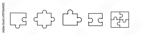 Collection of simple line art puzzle pieces showing different shapes and connections