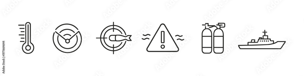 Fototapeta premium Collection of marine and naval icons representing various maritime concepts and equipment