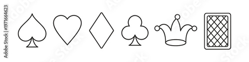 Collection of playing card suits and symbols on a white background