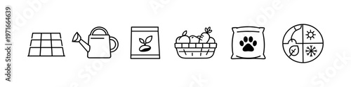 Gardening and farming icons representing growth, harvest, and seasons