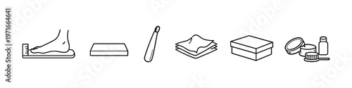 Foot measurement and shoe care kit icons for retail and online stores