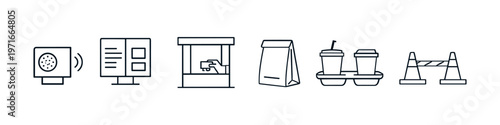 Collection of icons representing fast food service and ordering processes