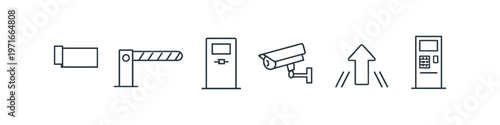 Collection of line icons representing parking access control and security systems