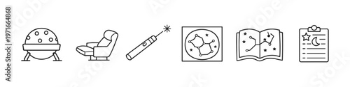 Set of icons representing astronomy and stargazing activities