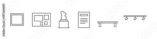 Collection of minimalist icons representing museum and gallery elements