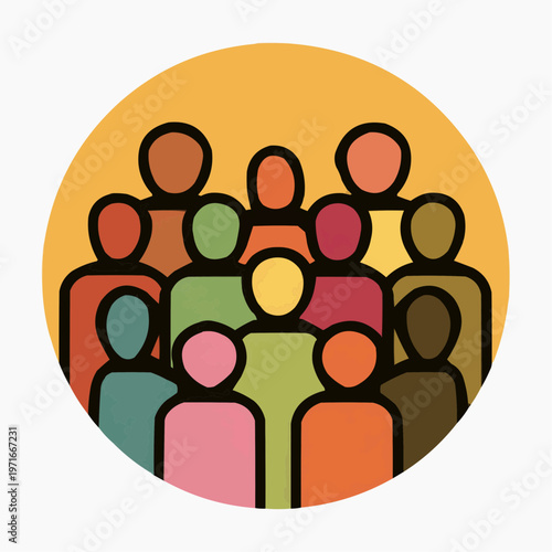 Flat vector illustration of a diverse group of people, suitable for community projects, social media, or team-building presentations.