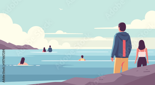 A serene digital illustration captures a moment of quiet reflection. Perfect for conveying peace, wellness, or promoting a tranquil retreat for advert