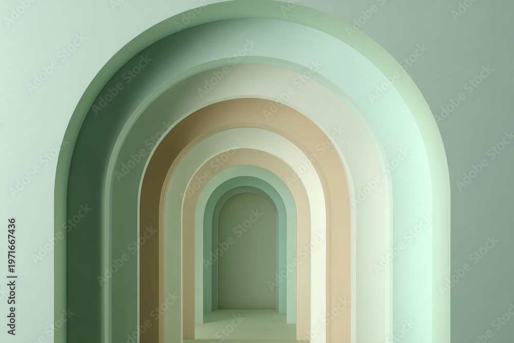 Fototapeta premium Minimalist pastel arches in soft green and beige tones
