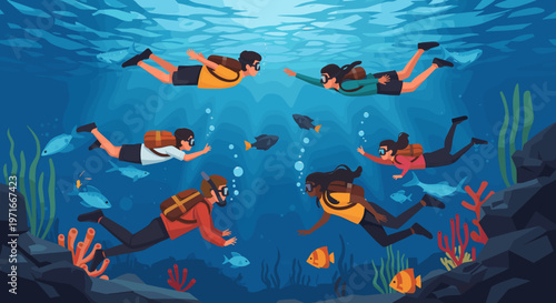 A calming and vibrant underwater scene depicting marine life, conveying tranquility and serenity, ideal for nature articles or educational materials.