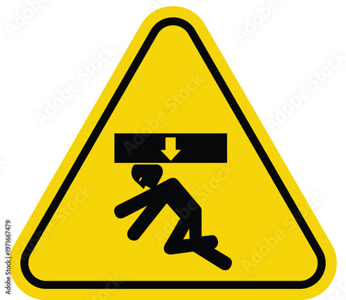 Warning sign for crushing hazard pictogram of a person being hit by a falling object safety symbol for industrial danger isolated on white background