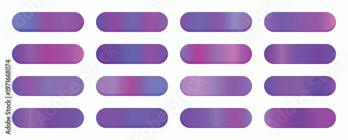 Abstract digital art displays sixteen rounded rectangular shapes with vibrant, blended color gradients of purple and blue hues.