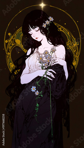 花と女　AI生成素材