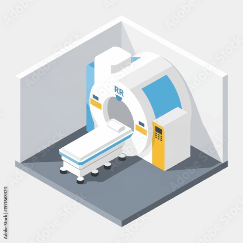 Modern Medical CT Scanner Machine in Examination Room.