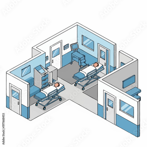 Hospital Rooms with Patients on Stretchers.