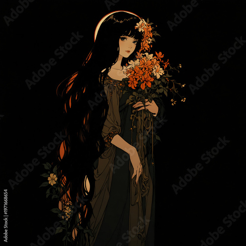 花と女　AI生成素材