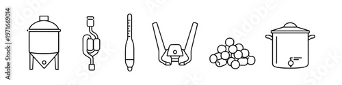 Brewing equipment icons for home beer making and fermentation processes