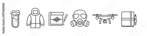 Collection of scientific research and safety equipment icons
