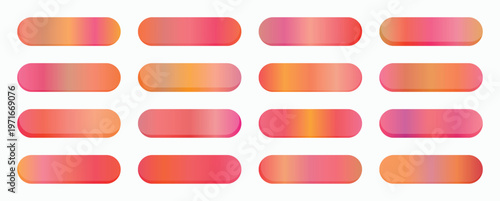 A grid of rounded rectangular shapes showcases a diverse range of gradient colors, blending warm oranges, soft pinks, and hints of yellow for creative applications.