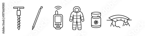 Collection of icons representing winter expedition and survival gear