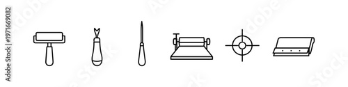 Collection of graphic design and printing tools in a simple line art style