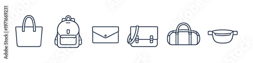 Collection of various bag icons in a clean outline style on white