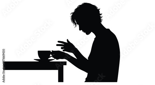 Elegant vector illustration silhouette of a person enjoying a hot drink, finding a moment of peaceful contemplation.