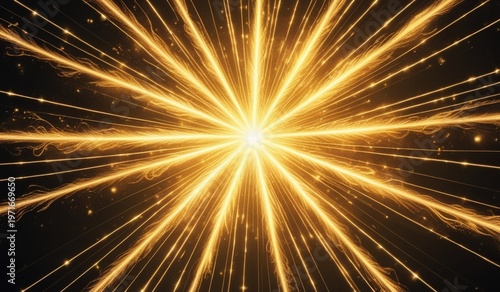 Starburst Light Flare Golden Radiating Glow with Energy Burst and Shining Radiant Beams