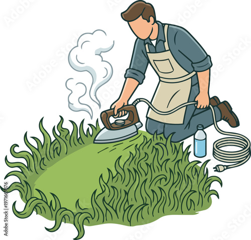 A person in a tech-suit using a holographic tablet to grow a real vertical garden.