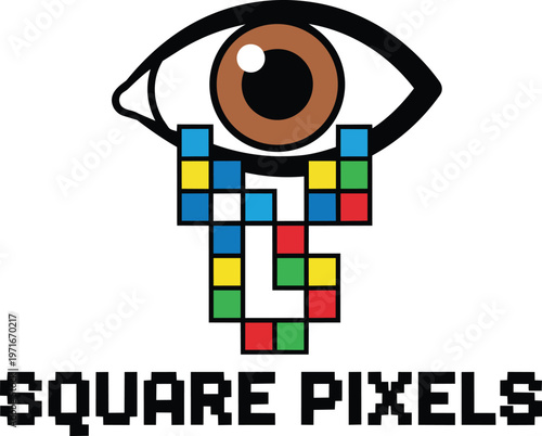 Surreal Conceptual Image of a Human Eye Crying Square Pixels Instead of Round Tears Representing Digital Emotion Technology Sadness and Artificial Sentiment