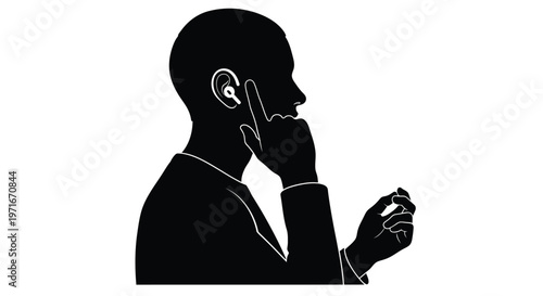 Minimalist vector illustration of a person wearing wireless earbuds and touching their ear for control