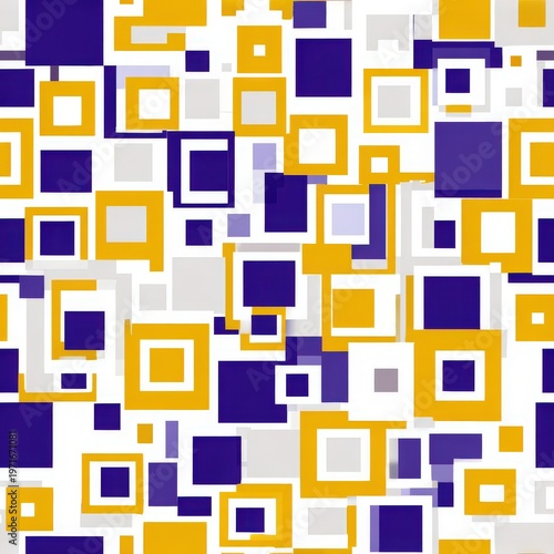 Bold geometric patterns create dynamic visual space with vibrant yellow blue and purple hues in a minimalist design approach