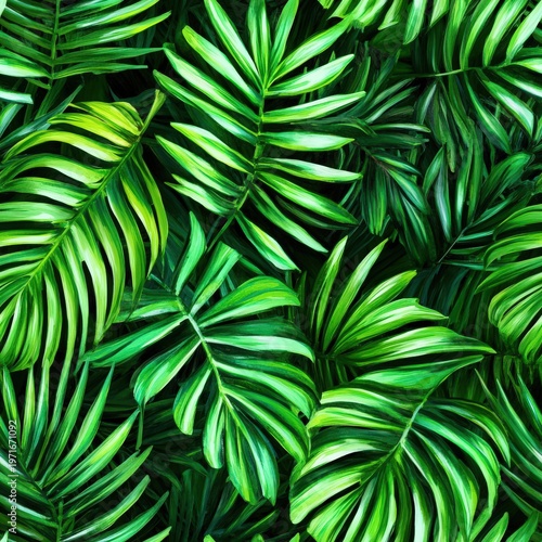 Lush green tropical jungle wallpaper design that invites a vibrant and serene atmosphere into any room